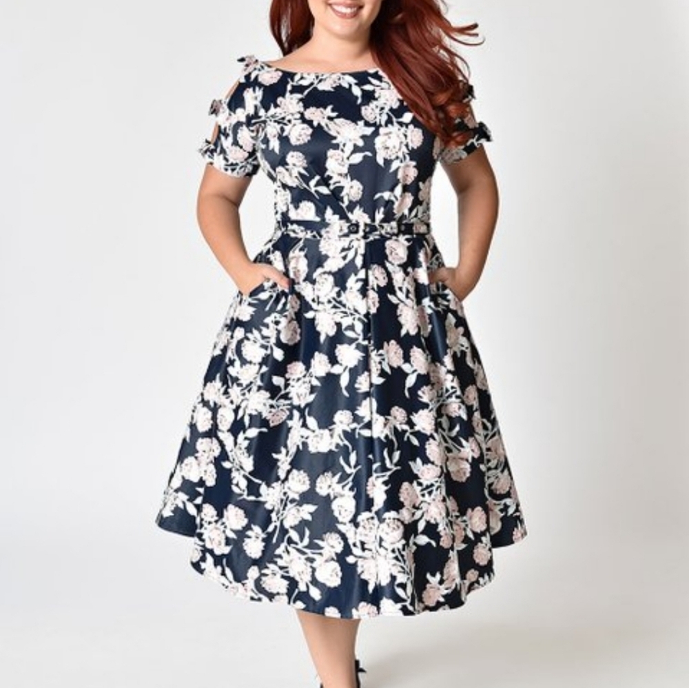 Unique Vintage Plus Size Full Skirt Midi Dress